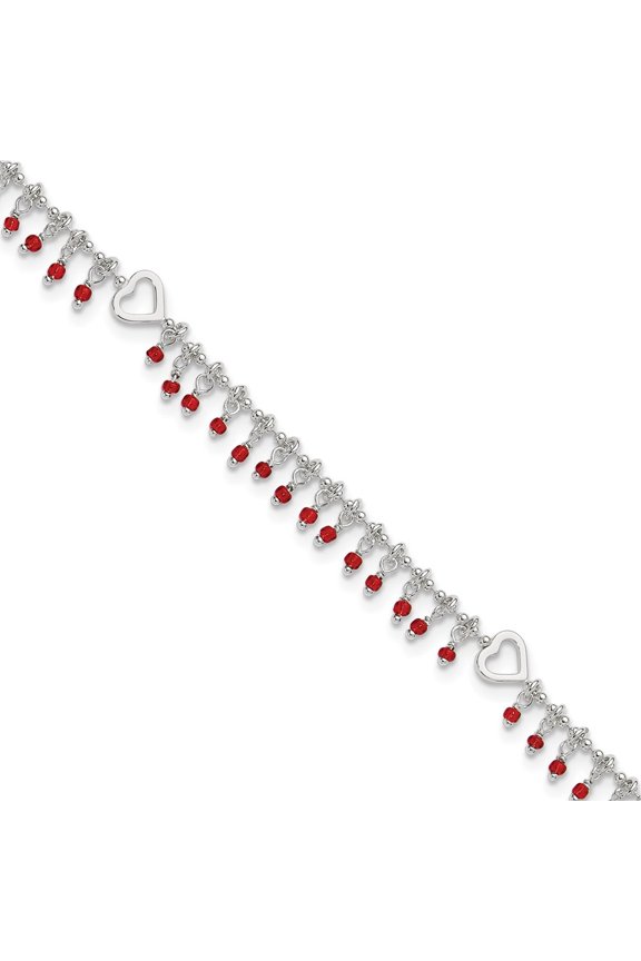 Fine Jewelry 925 Sterling Silver Red Beads Anklet 10inch for Women