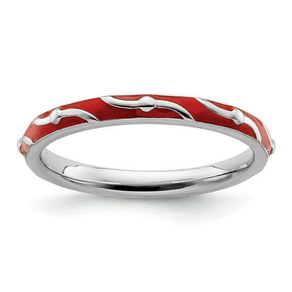 Auriga Fine Jewelry 925 Sterling Silver Red Enamel Ring for Women Size 7