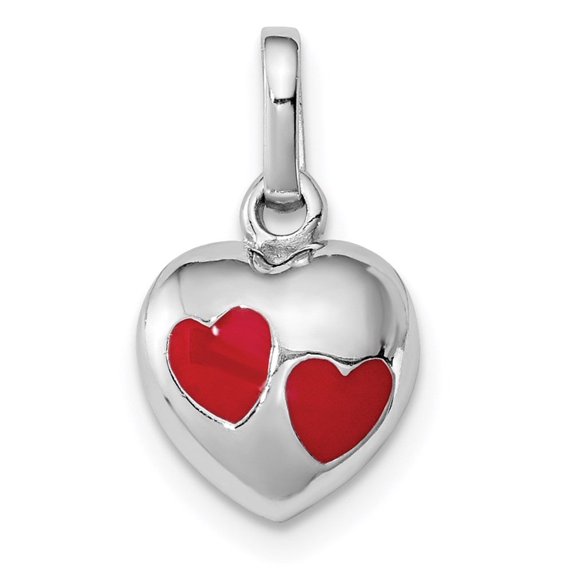 Auriga Fine Jewelry 925 Sterling Silver Red Enameled Hearts Pendant (L- 16mm, W-9mm) for Women