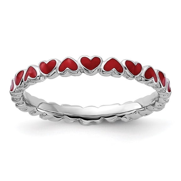 Auriga Fine Jewelry 925 Sterling Silver Red Enameled Ring for Women Size 10