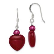 Auriga 925 Sterling Silver Red FWC Pearl and Red Jade Heart Dangle Earrings for Women