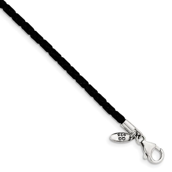 Auriga Fine Jewelry 925 Sterling Silver Reflections Black Leather Bead Necklace for Women 16"