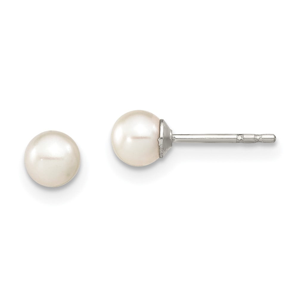 AURIGA Fine Jewelry 925 Sterling Silver Rh-Plated 4-5mm White Round FWC Pearl Post Stud Earrings for Women