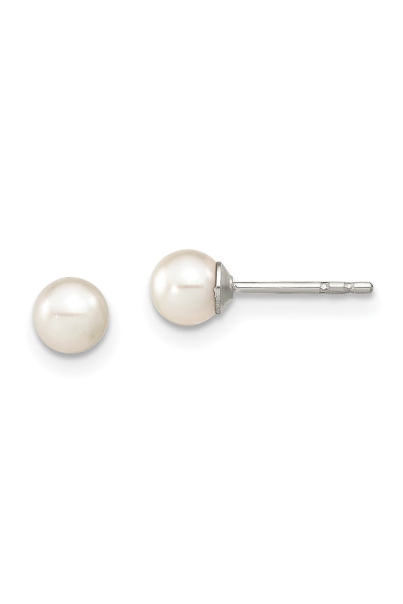 Fine Jewelry 925 Sterling Silver Rh-Plated 4-5mm White Round FWC Pearl Post Stud Earrings for Women
