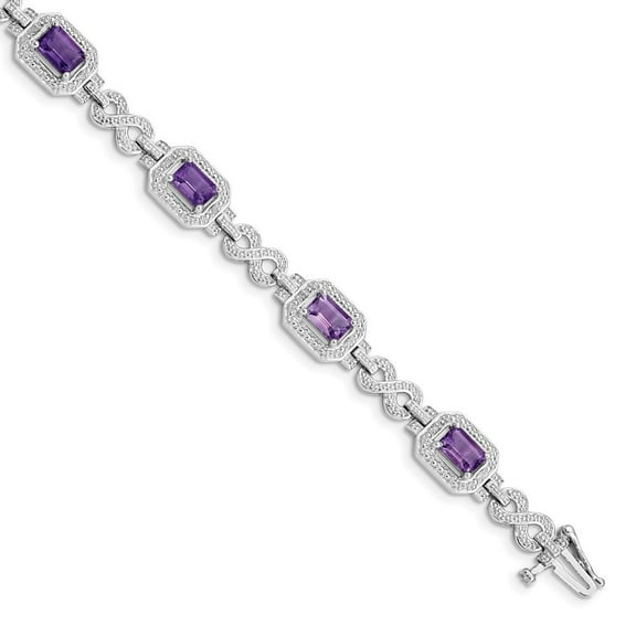 Auriga Fine Jewelry 925 Sterling Silver Rh-Plated Diamond and Amethyst Bracelet for Women (L- 7inch, W- 8mm)