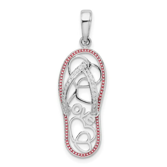 Auriga Fine Jewelry 925 Sterling Silver Rh-Plated Enameled LOVE Flip-flop Pendant for Women (L - 33.94 mm)