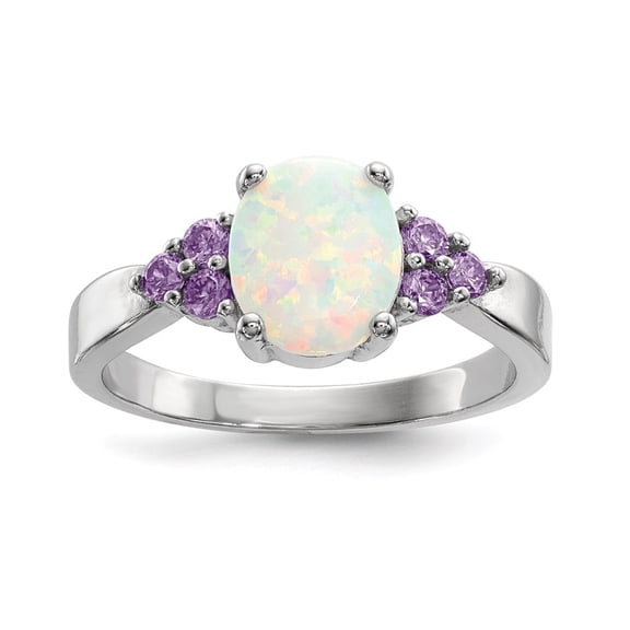 Auriga Fine Jewelry 925 Sterling Silver Rh-Plated Oval Created Opal Purple CZ Ring Size 6 for Women