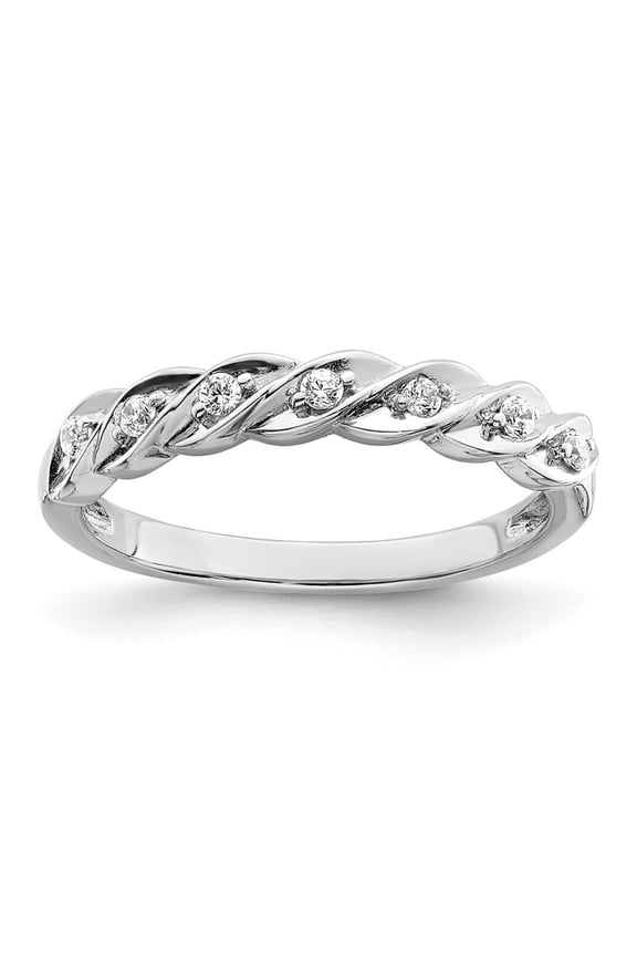 Fine Jewelry 925 Sterling Silver Rh Polished Cubic Zirconia Twisted Ring Size 8 for Women