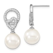 Auriga Fine Jewelry 925 Sterling Silver Rh-pl 10-11mm White Imitate Shell Pearl and CZ Dangle Earrings for Women