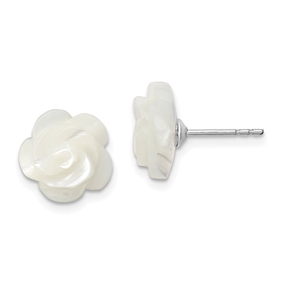 Auriga Fine Jewelry 925 Sterling Silver Rh-plated 10mm White Mother of Pearl Flower Stud Earrings for Women