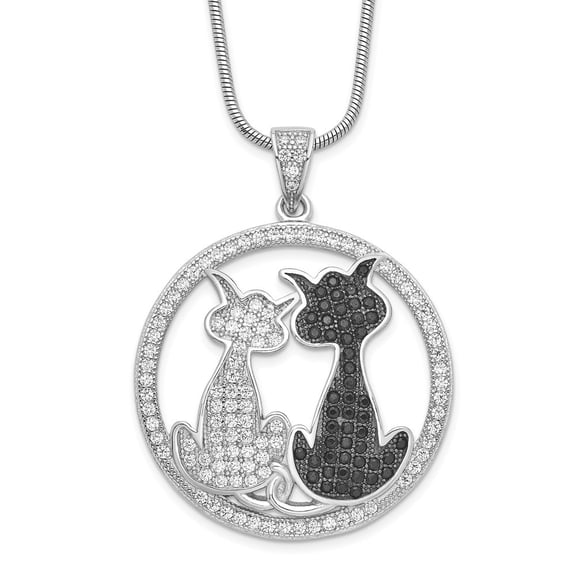 Auriga Fine Jewelry 925 Sterling Silver Rh-plated 155 Stone Black and White CZ Cat Necklace with 2 Inch Ext. for Women 18"