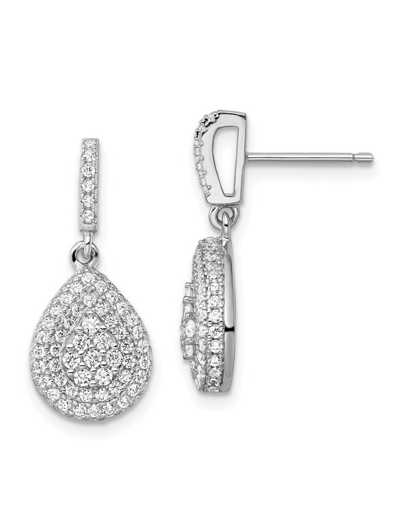 Fine Jewelry 925 Sterling Silver 164 Stone Micro CZ Teardrop Dangle Post Earrings for Women