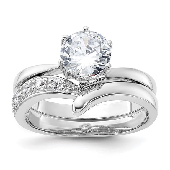 Auriga Fine Jewelry 925 Sterling Silver Rh-plated 2-piece CZ Wedding Ring for Women Set Size 7