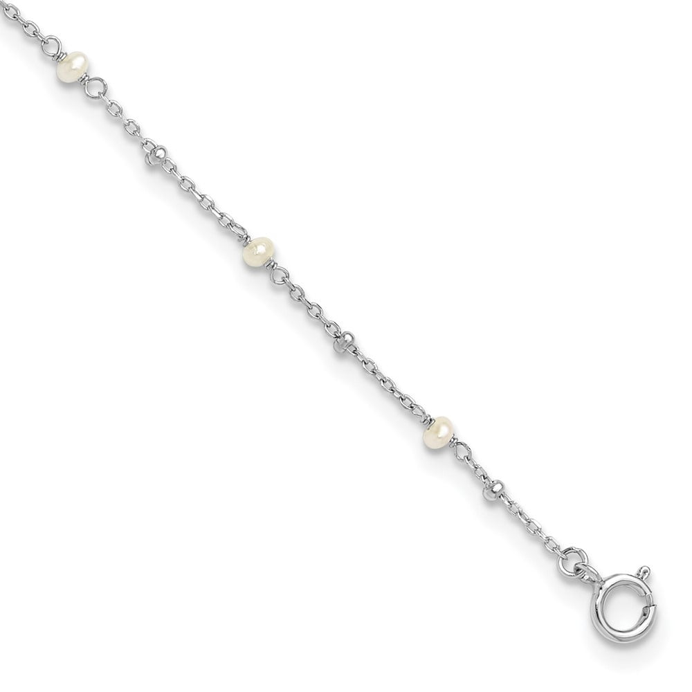 Auriga Fine Jewelry 925 Sterling Silver Rh-plated 3mm FWC Pearl 9inch Plus 1in ext. Anklet for Women
