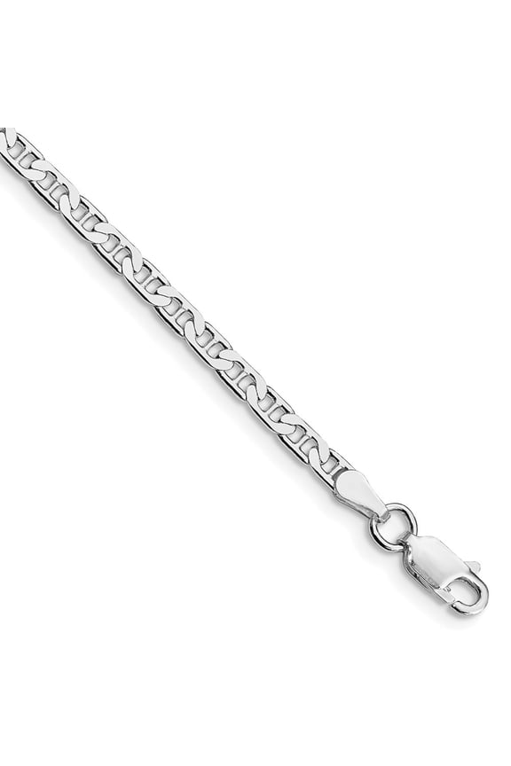 Fine Jewelry 925 Sterling Silver Rh-plated 3mm Flat Anchor 10inch Chain Anklet for Women
