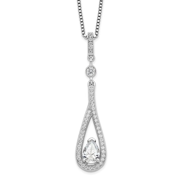 Auriga Fine Jewelry 925 Sterling Silver Rh-plated 46 Stone and CZ Teardrop Necklace with 2 Inch Extender for Women 18"