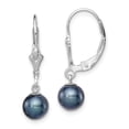 thumbnail image 1 of Auriga Fine Jewelry 925 Sterling Silver Rh-plated 6-7mm Black FWC Pearl Leverback Dangle Earrings for Women, 1 of 6
