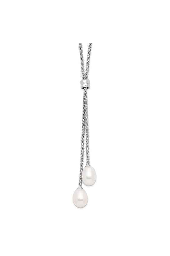 Fine Jewelry 925 Sterling Silver Rh-plated 7-8 mm FWC Pearl 2 in ext. Drop Necklace for Women 16"