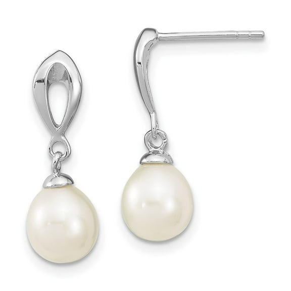 Auriga Fine Jewelry 925 Sterling Silver Rh-plated 7-8mm White FWC Pearl Post Dangle Earrings for Women