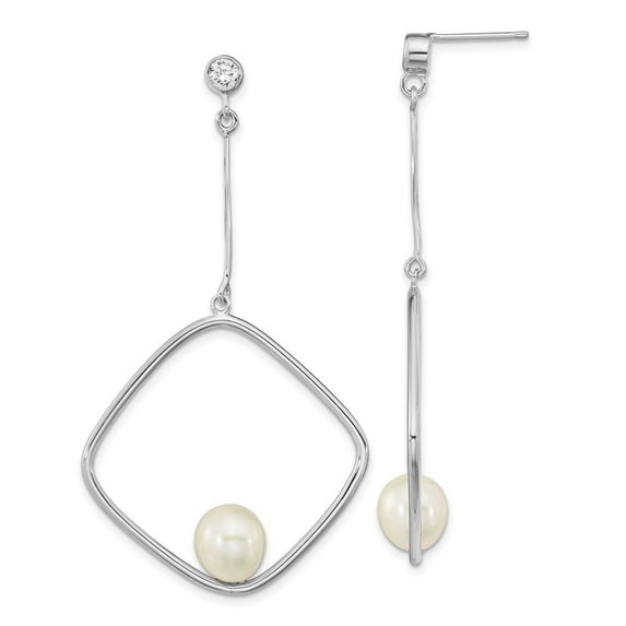 Auriga Mother's Day Gift 925 Sterling Silver 7-8mm White Rice FWC Pearl CZ Dangle Earrings for Women
