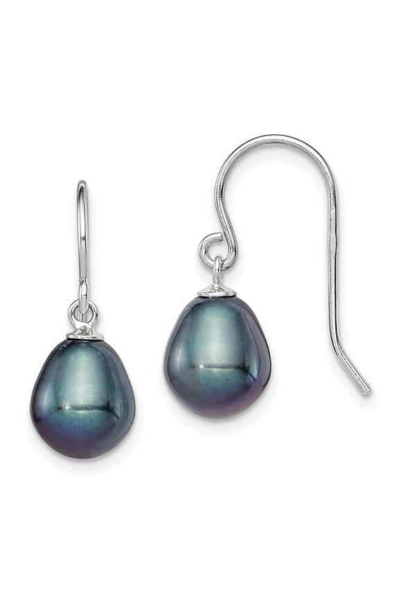 Fine Jewelry 925 Sterling Silver Rh-plated 8-9mm Black FWC Pearl Dangle Earrings for Women