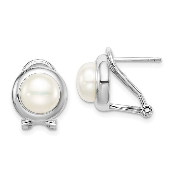 Auriga Fine Jewelry 925 Sterling Silver 8-9mm Button FWC Pearl Omega Clip Stud Earrings for Women