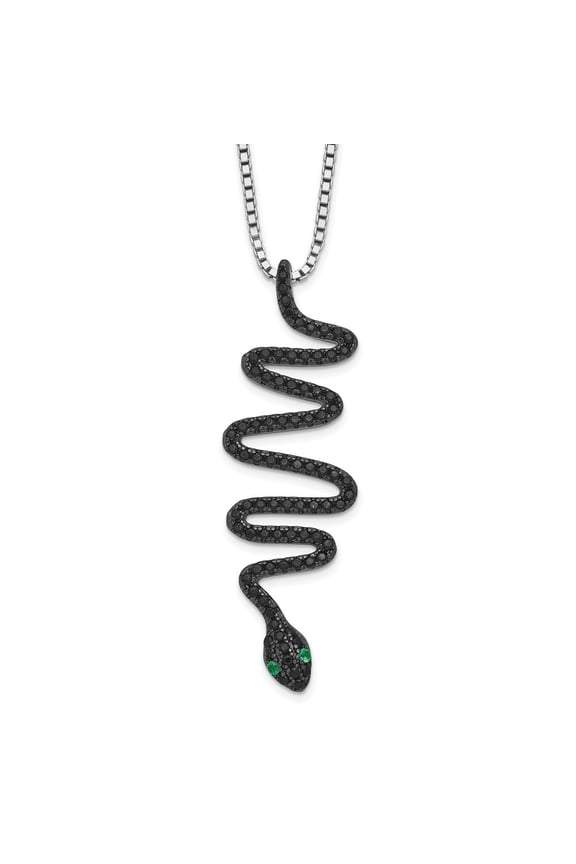 Fine Jewelry 925 Sterling Silver Rh-plated 85 Stone Green and Black Spinel Snake Necklace with 2 Inch Ext. for Women 18"