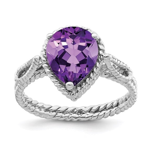 Auriga Fine Jewelry 925 Sterling Silver Rh-plated Amethyst Pear Twisted Ring for Women Size 8