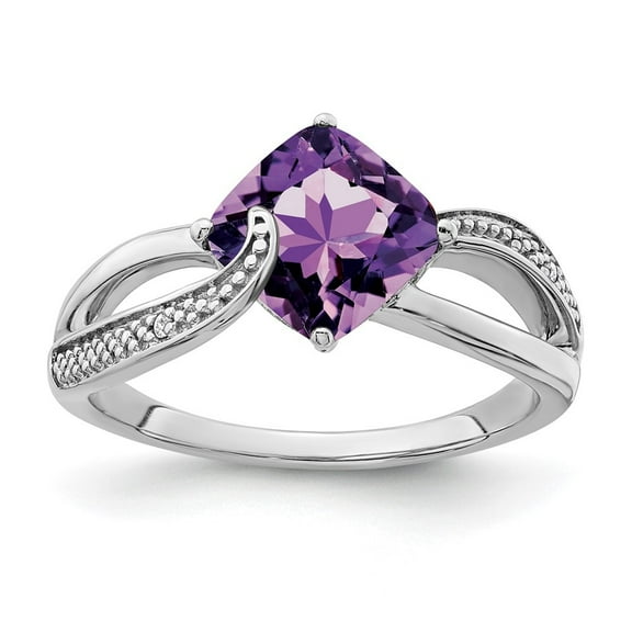 Auriga Fine Jewelry 925 Sterling Silver Rh-plated Amethyst and Diamond Ring for Women Size 6