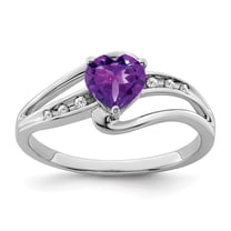 Auriga Fine Jewelry 925 Sterling Silver Rh-plated Amethyst and Diamond Ring for Women Size 6