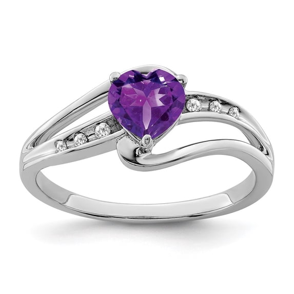 Auriga Fine Jewelry 925 Sterling Silver Rh-plated Amethyst and Diamond Ring for Women Size 8