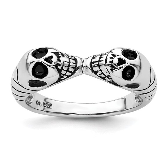 Auriga Fine Jewelry 925 Sterling Silver Rh-plated Antiqued Double Skull Ring for Women Size 11