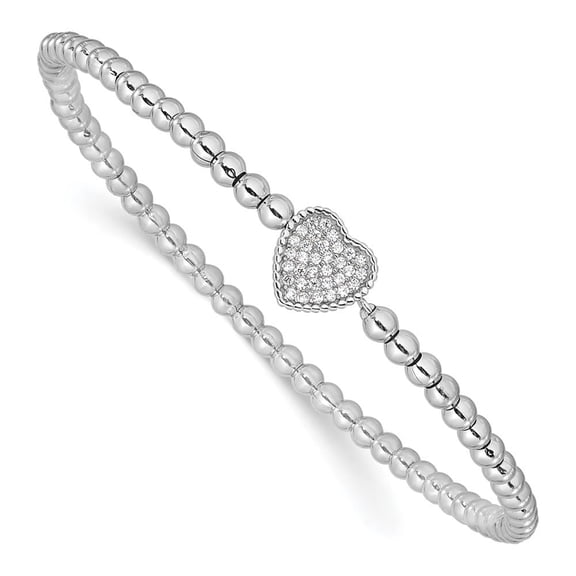 Auriga Fine Jewelry 925 Sterling Silver Rh-plated Beaded CZ Heart Stretch Bracelet 7" for Women