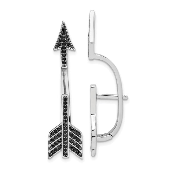 Auriga Fine Jewelry 925 Sterling Silver Rh-plated Black CZ Arrow Hinged Post Drop Earrings for Women
