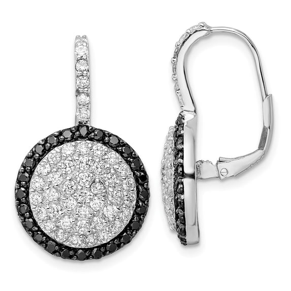 Auriga Fine Jewelry 925 Sterling Silver Rh-plated Black and White CZ Disk Leverback Drop Earrings for Women