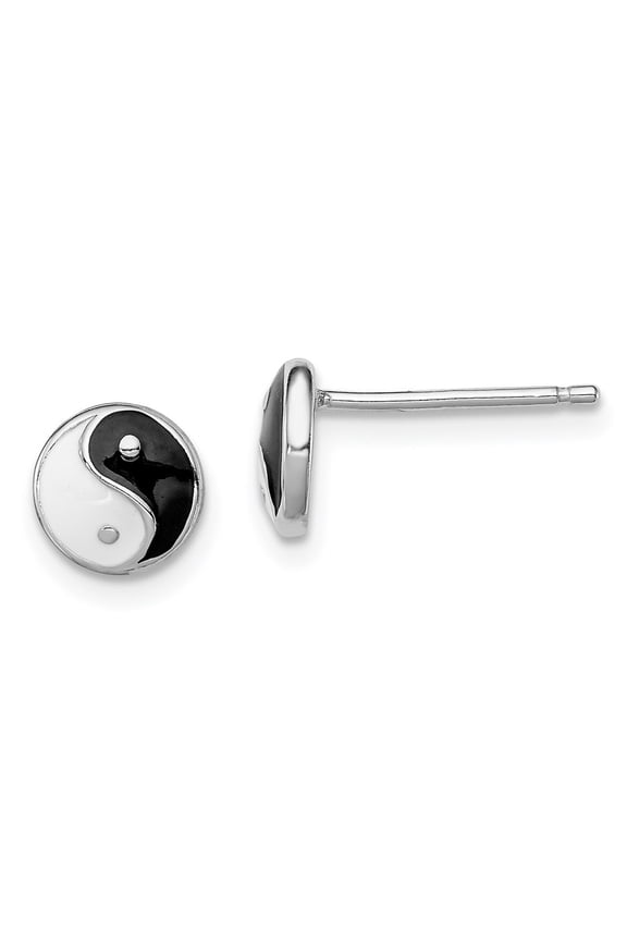 Fine Jewelry 925 Sterling Silver Rh-plated Black and White Enameled Yin Yang Mini Post Stud Earrings for Women