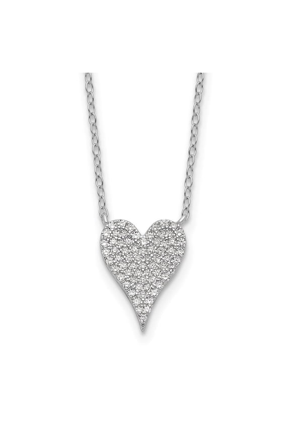 Fine Jewelry 925 Sterling Silver Rh-plated Brilliant-cut CZ Heart Necklace 18" Valentine's Day Gift for Women