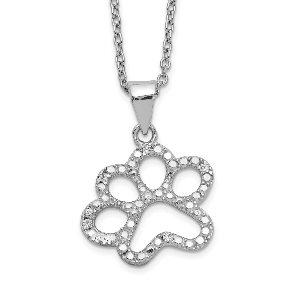 AURIGA Fine Jewelry 925 Sterling Silver Rh-plated Brilliant-cut CZ Paw Necklace for Women 18.25"