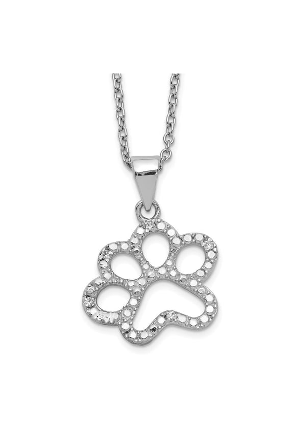 Fine Jewelry 925 Sterling Silver Rh-plated Brilliant-cut CZ Paw Necklace for Women 18.25"