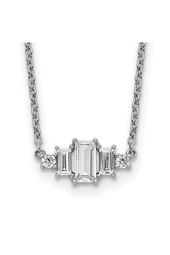 Fine Jewelry 925 Sterling Silver Rh-plated Brilliant-cut and Emerald-cut Bar Necklace for Women 18"