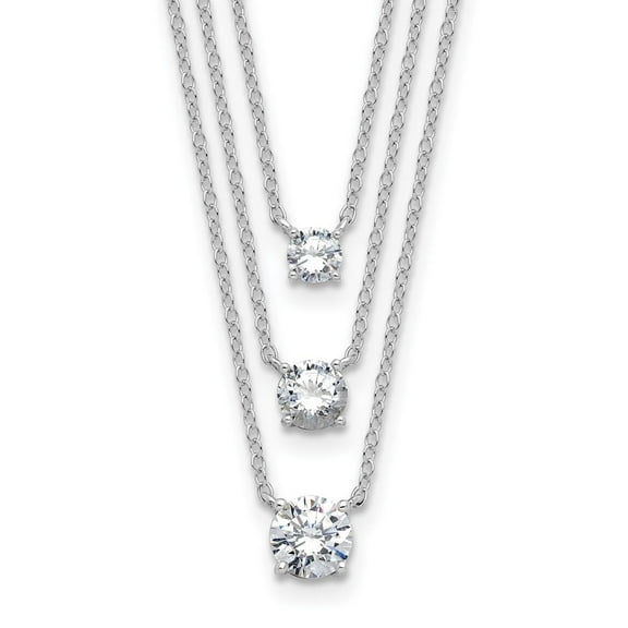 Auriga Fine Jewelry 925 Sterling Silver Rh-plated CZ 3-Strand w/2in ext. Necklace for Women 16.5"