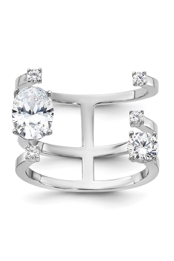 Fine Jewelry 925 Sterling Silver Rh-plated CZ Adjustable Ring for Women Size 7