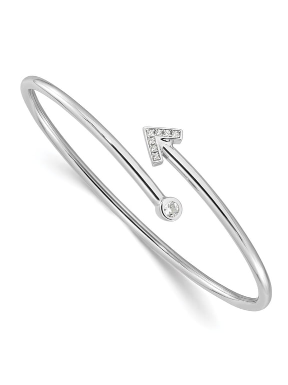 Fine Jewelry 925 Sterling Silver Rh-plated CZ Arrow Flexible Cuff Bangle Bracelet for Women