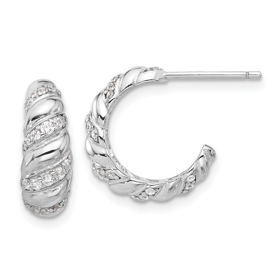 Auriga Fine Jewelry 925 Sterling Silver Rh-plated CZ Hoop Earrings for Women (L- 14.5mm, W- 13mm)