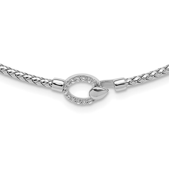 Auriga Fine Jewelry 925 Sterling Silver Rh-plated CZ Polished Braid with 2in. ext. Necklace for Women 19"