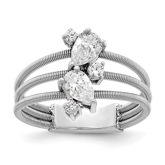 Auriga Fine Jewelry 925 Sterling Silver Rh-plated CZ Textured 3 Band Size 6 Ring for Women Size 6