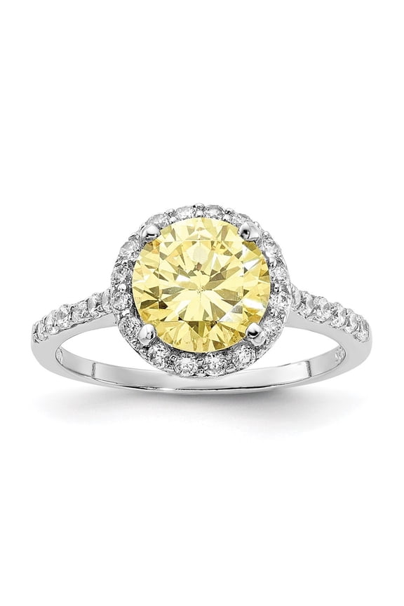 Fine Jewelry 925 Sterling Silver Yellow and White CZ Round Halo Ring for Women Size 7