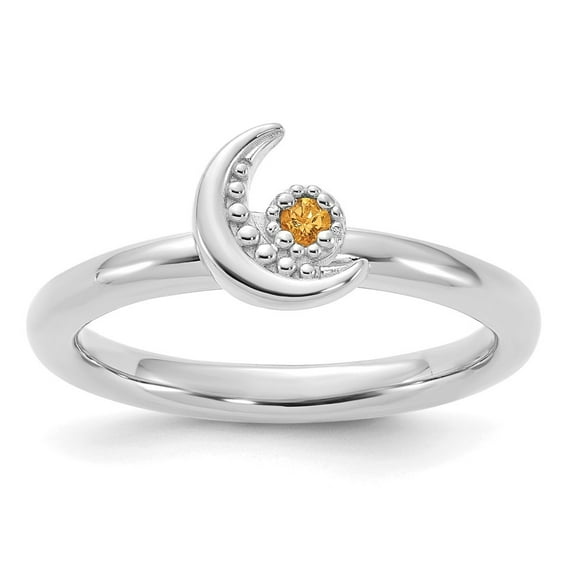 Auriga Fine Jewelry 925 Sterling Silver Rh-plated Citrine Moon Ring for Women Size 10