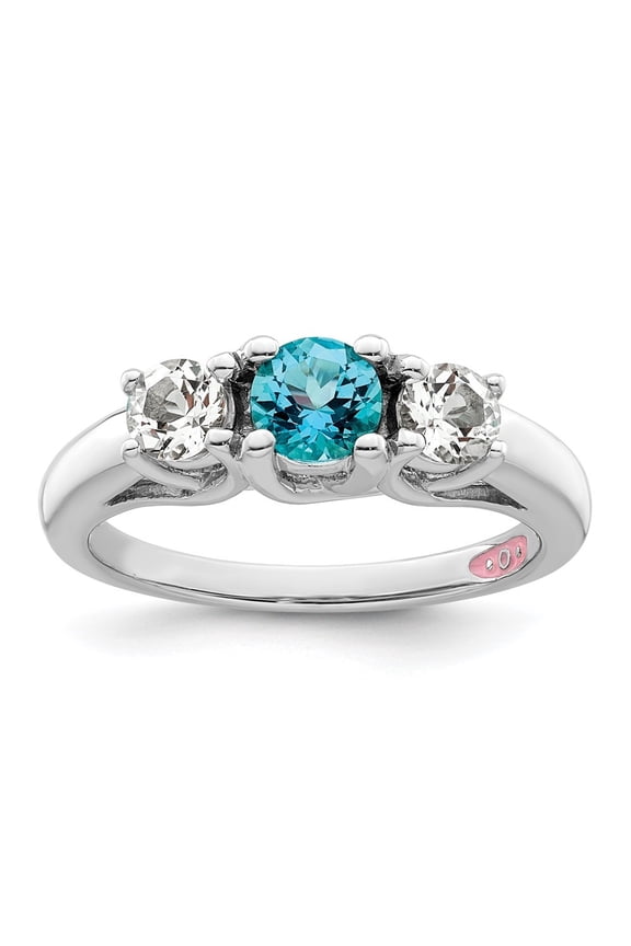 Fine Jewelry 925 Sterling Silver Rh-plated Clear and Blue Topaz Pamela Ring for Women Size 8
