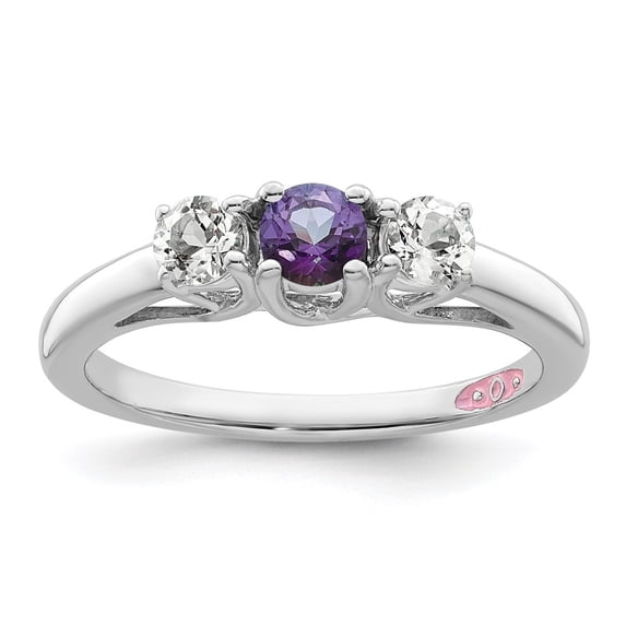 Auriga Fine Jewelry 925 Sterling Silver Rh-plated Clear and Purple Topaz Pamela Ring for Women Size 8